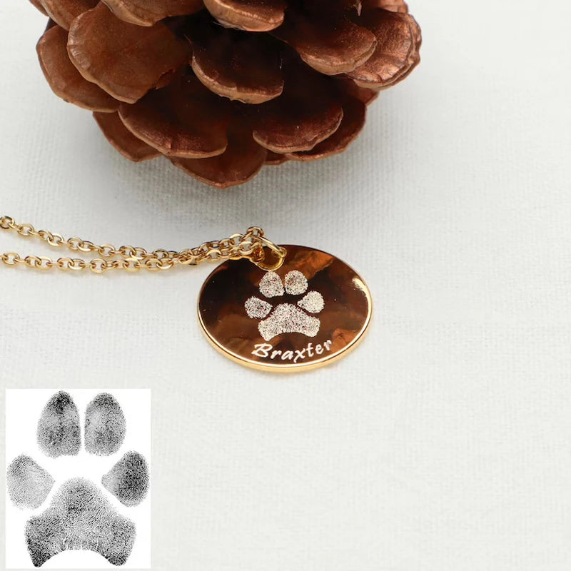Paw Print Necklace with Custom Name
