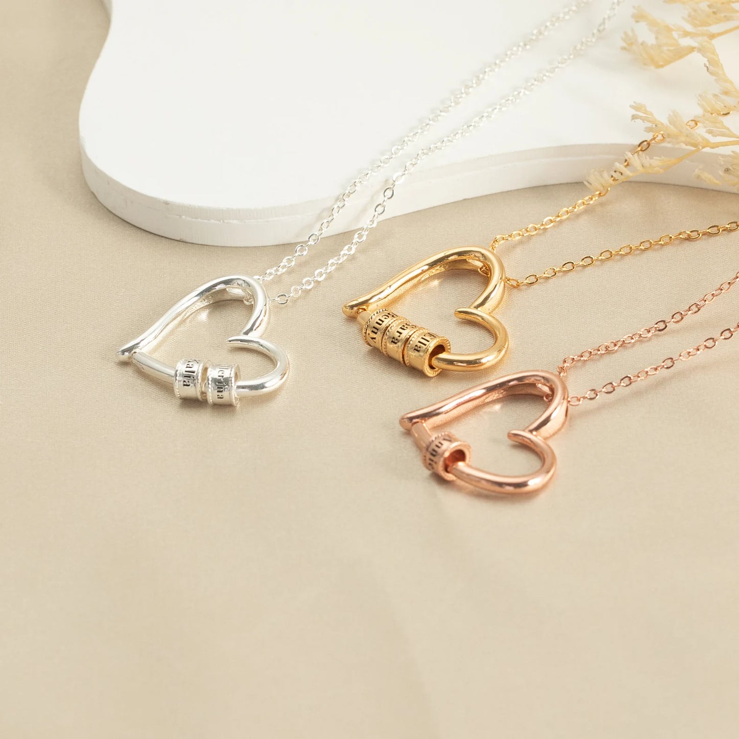 Mom Heart Necklace with Engraved Kids Names