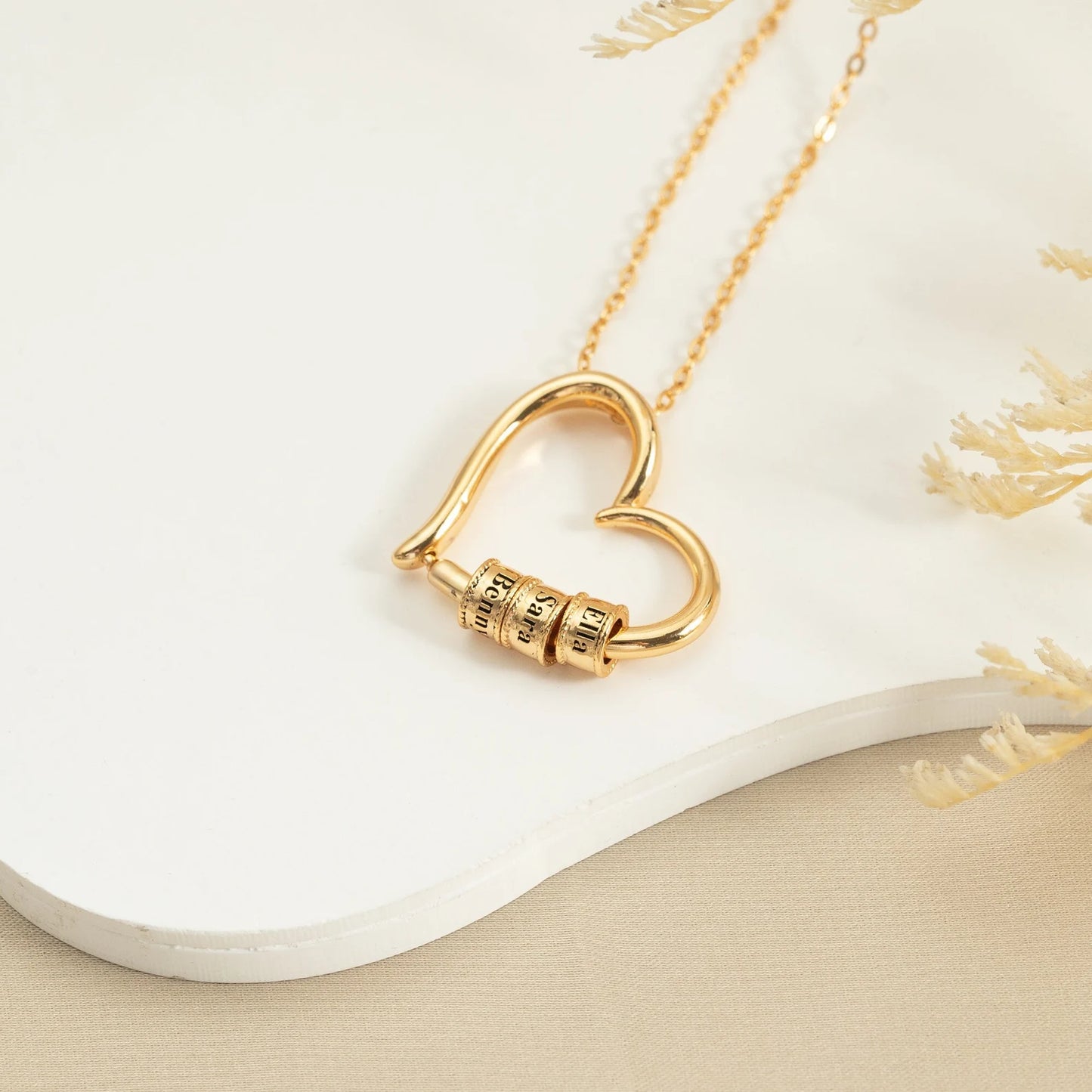 Mom Heart Necklace with Engraved Kids Names