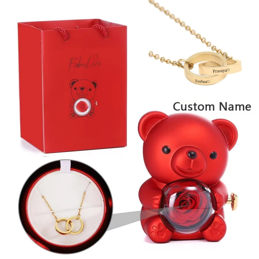 Customized Round Necklace with Teddy Bear Gift Box