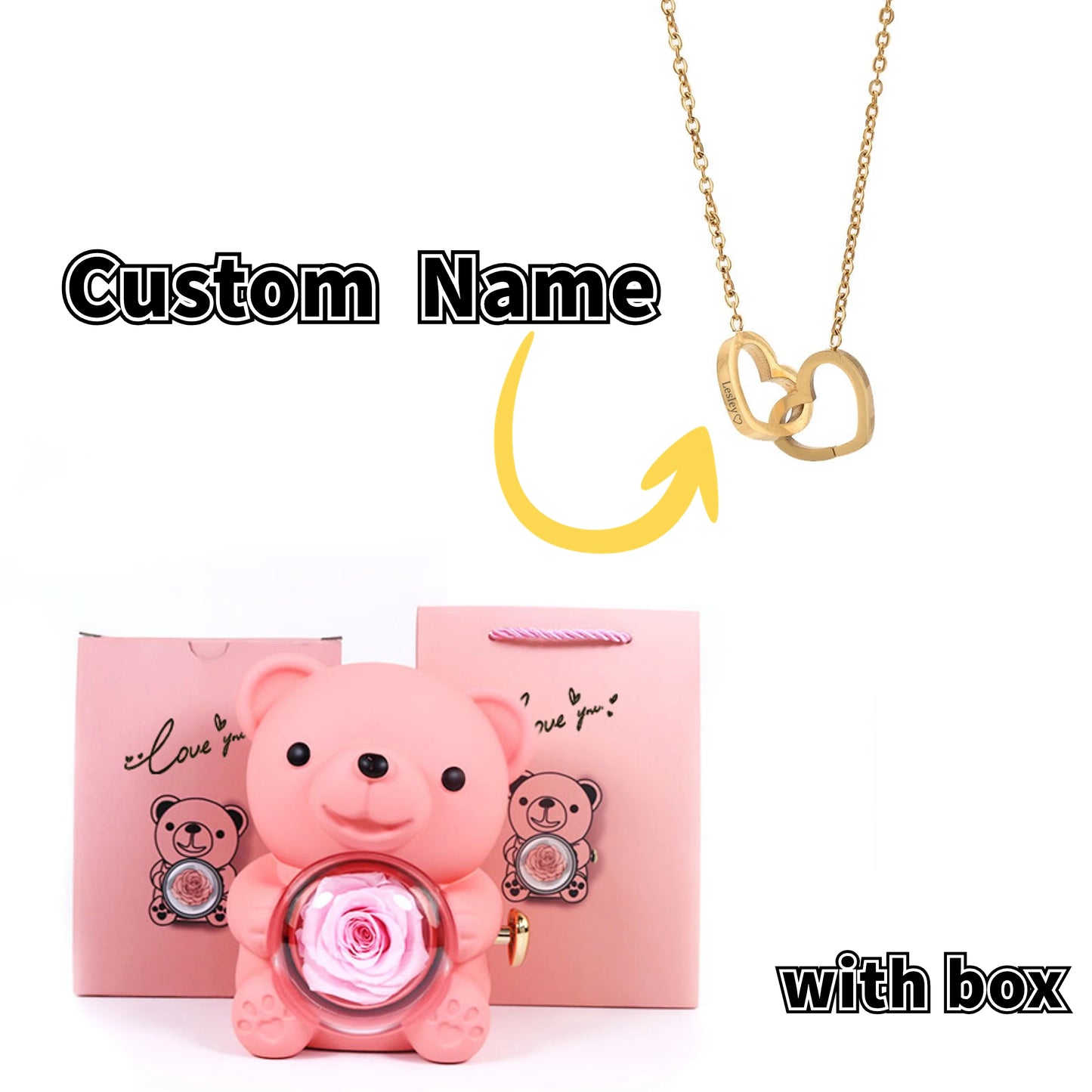 Customized Round Necklace with Teddy Bear Gift Box
