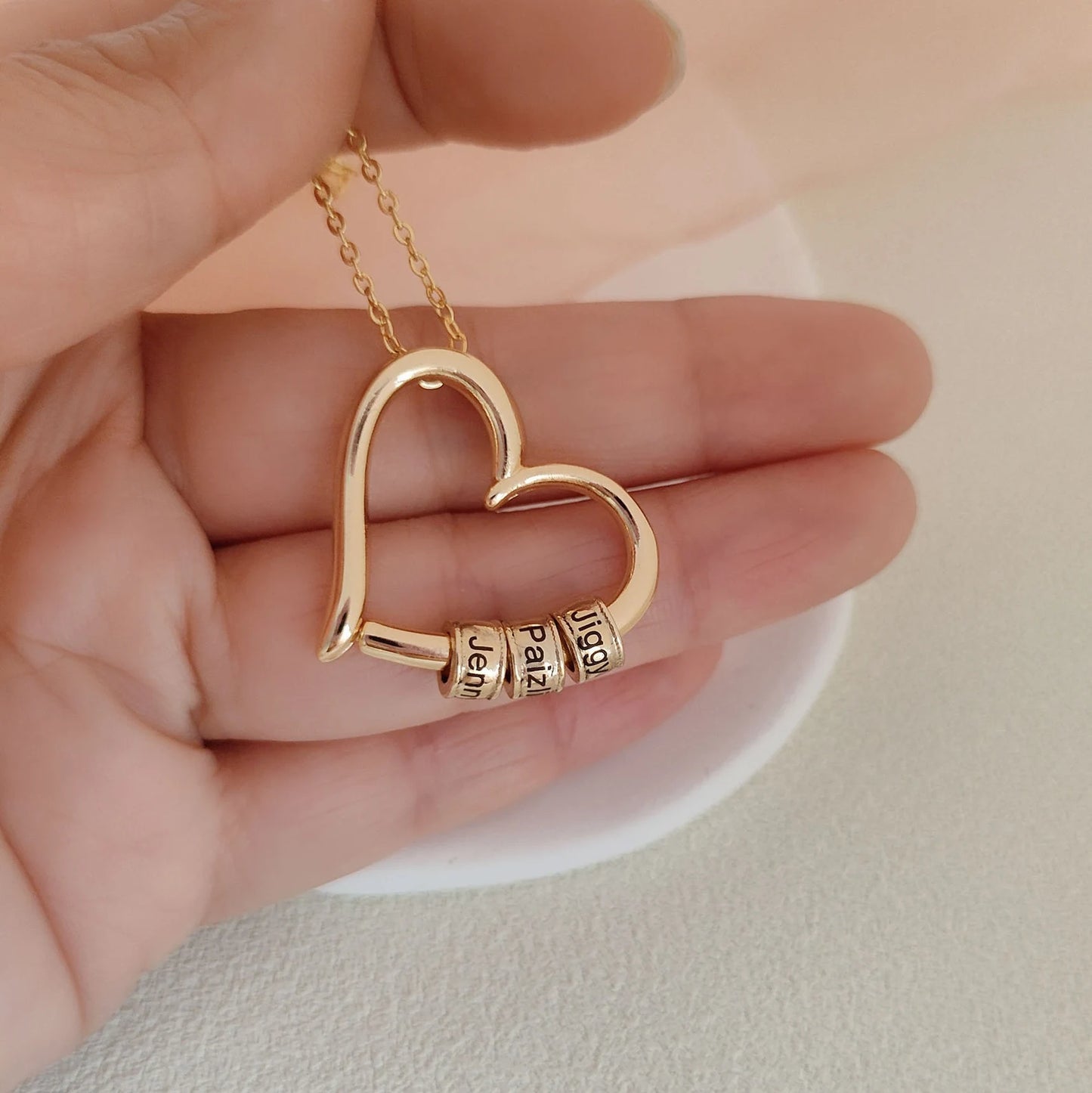 Mom Heart Necklace with Engraved Kids Names