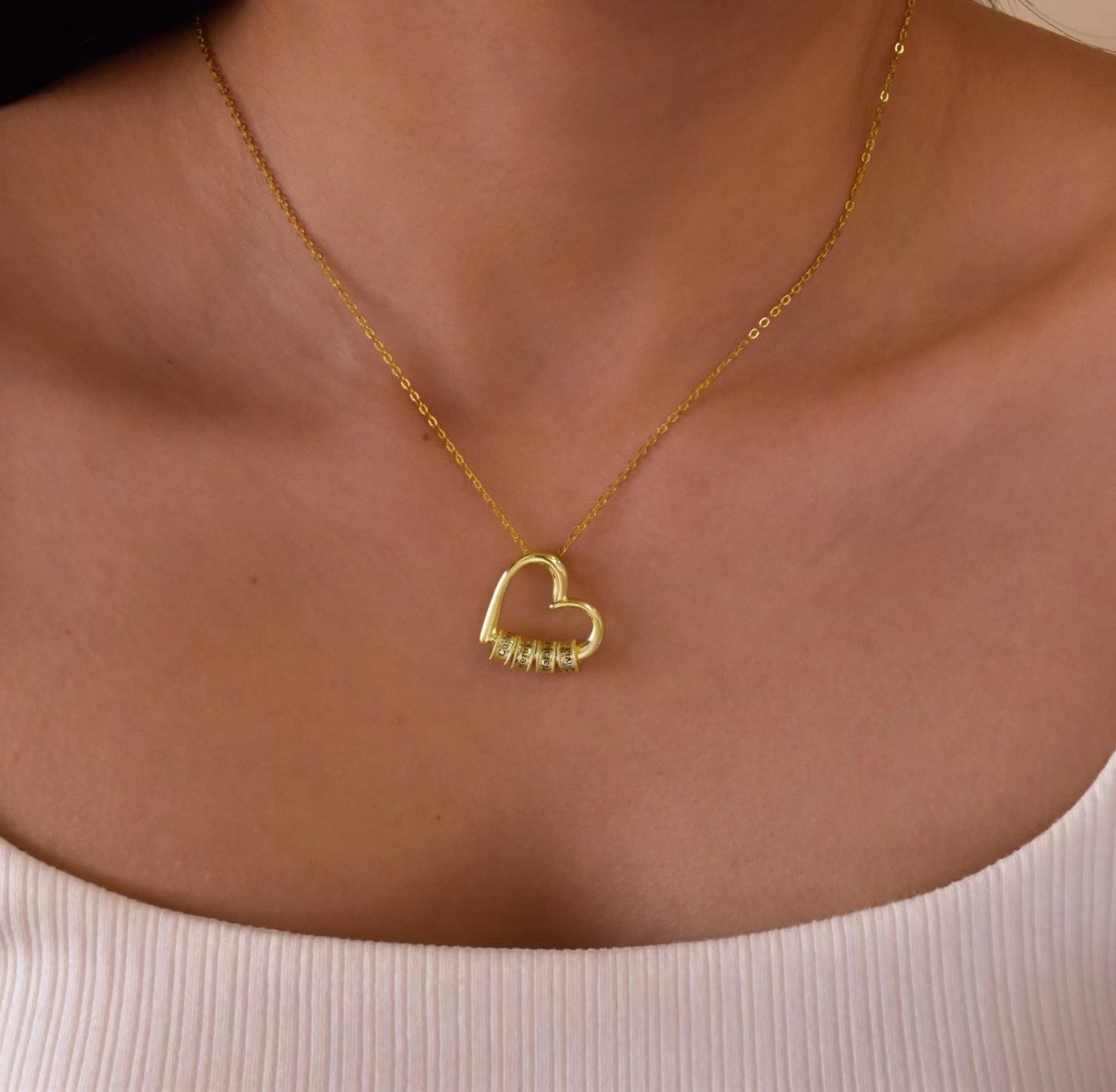 Mom Heart Necklace with Engraved Kids Names
