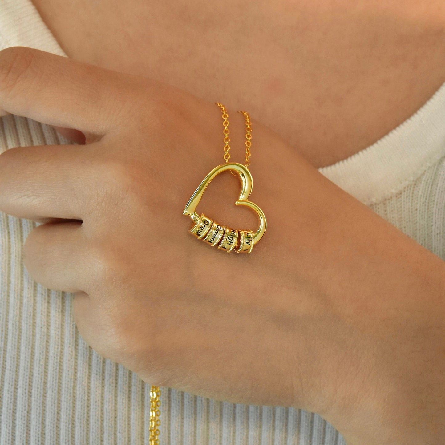 Mom Heart Necklace with Engraved Kids Names