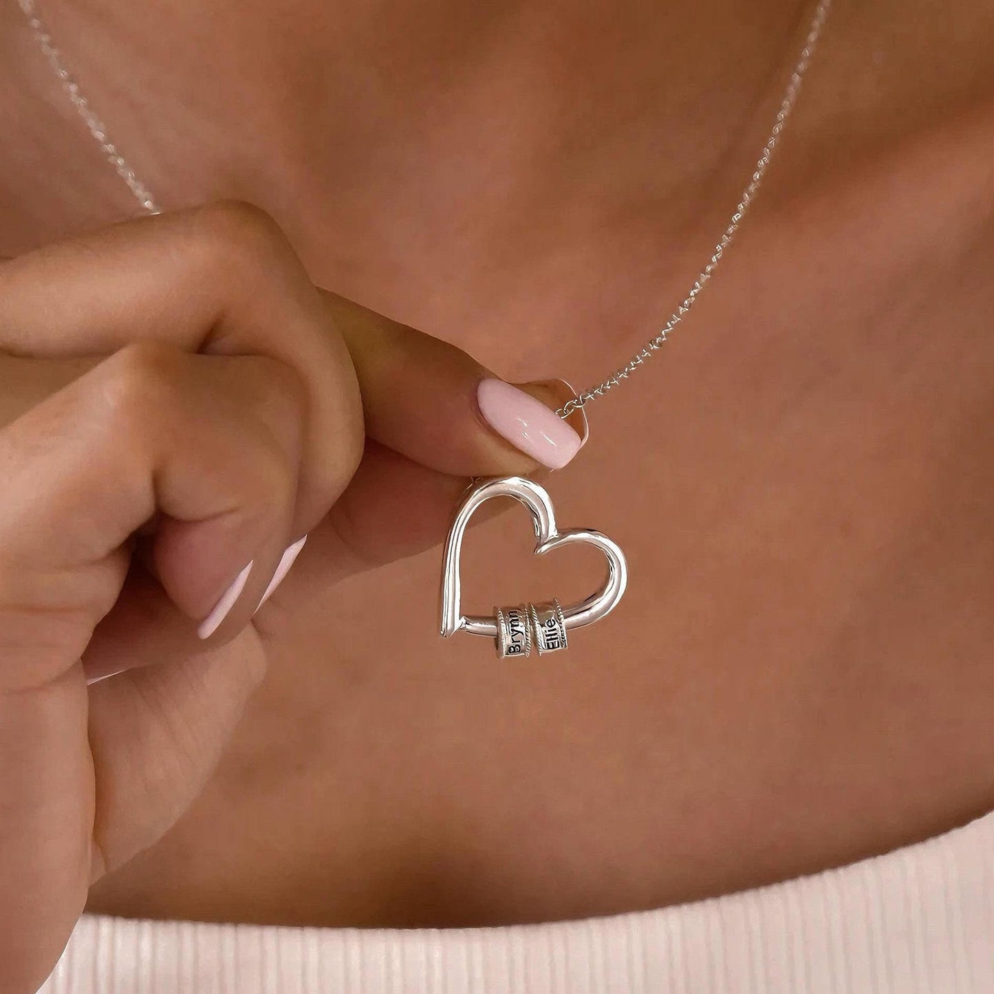 Mom Heart Necklace with Engraved Kids Names