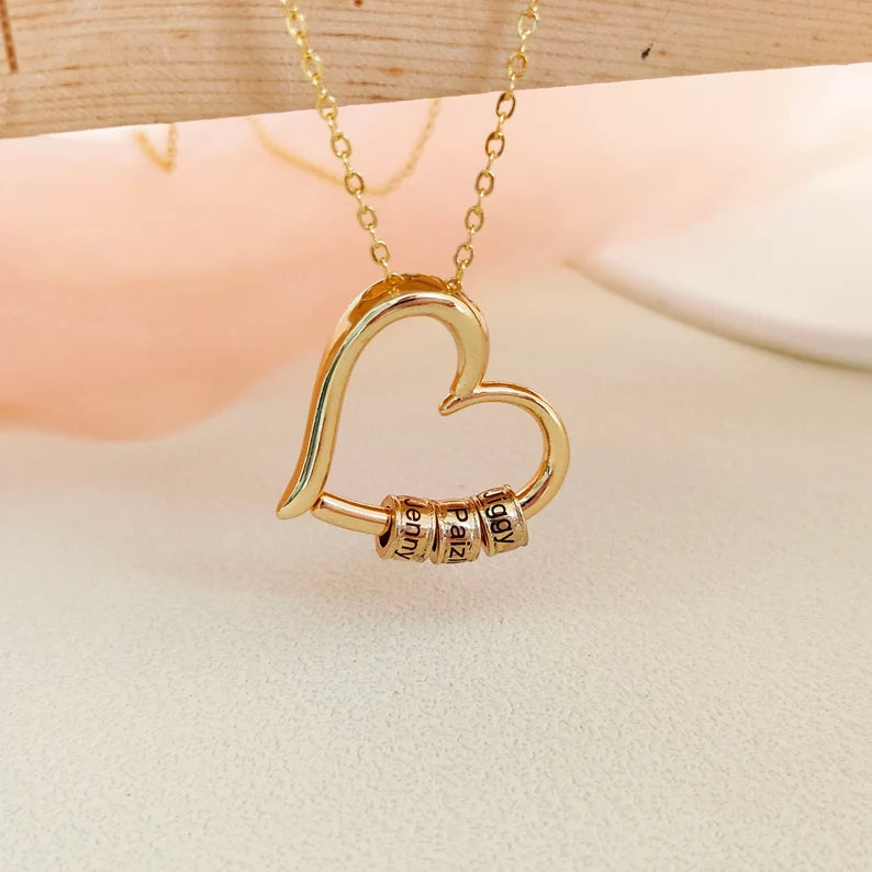 Mom Heart Necklace with Engraved Kids Names