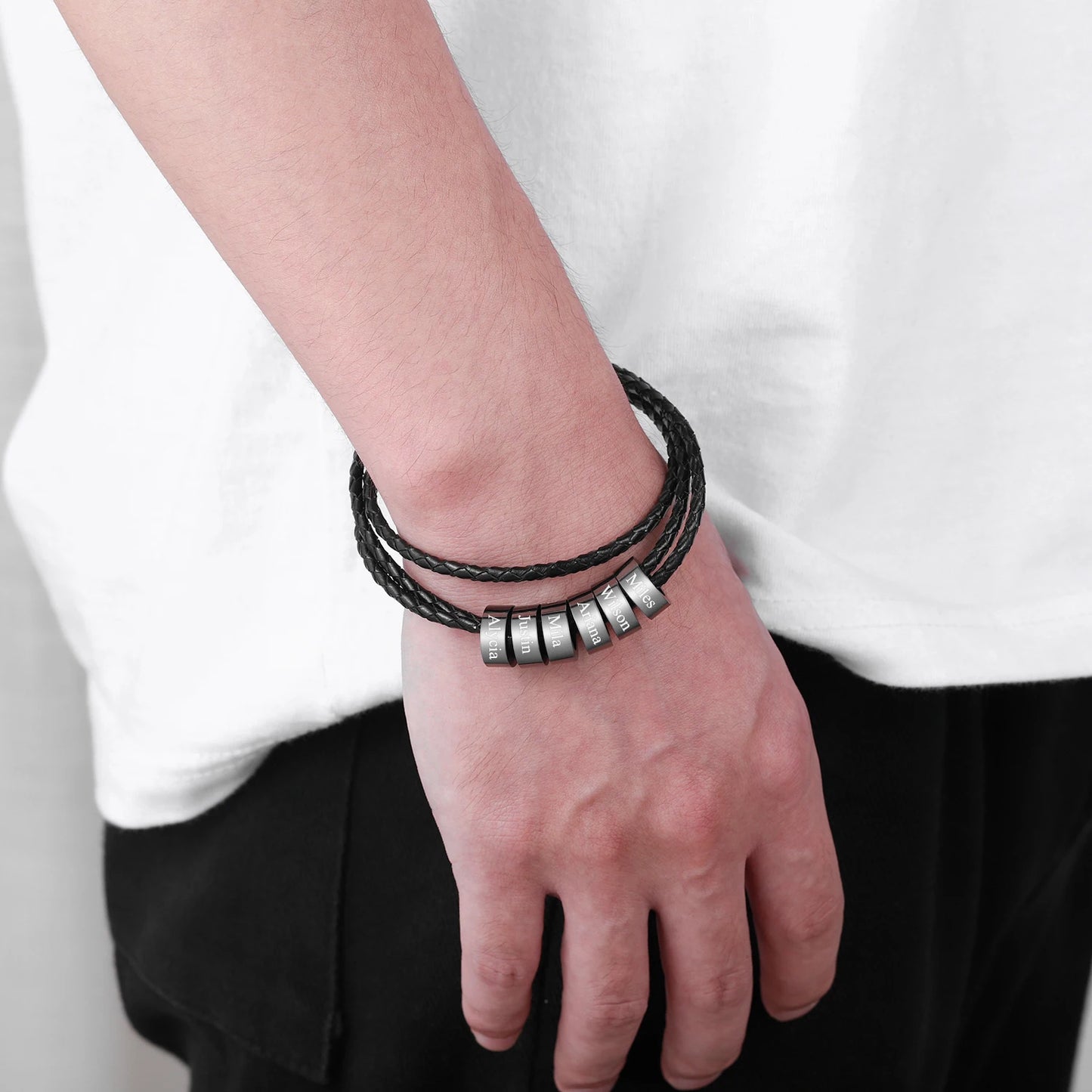 Personalized Men Bracelet Engraved Family Names