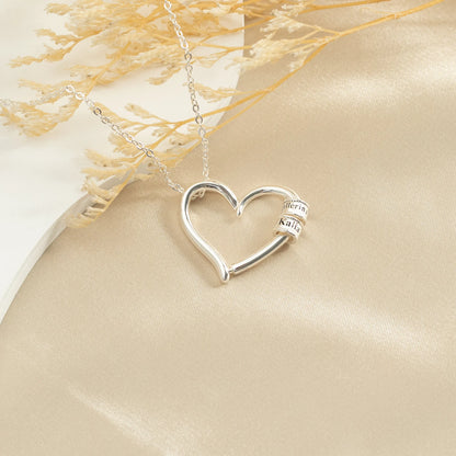 Mom Heart Necklace with Engraved Kids Names
