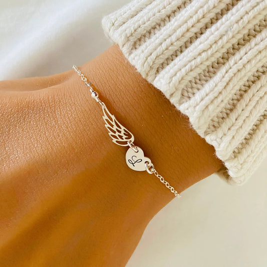 Angel Wing Initial Bracelet