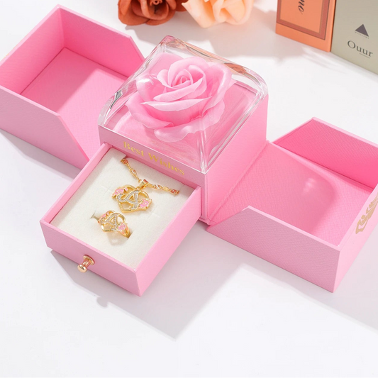 Customized Heart Chain & Heart Ring Adjustable with Rose Box