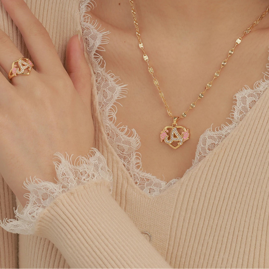 Customized Heart Chain & Heart Ring Adjustable with Rose Box