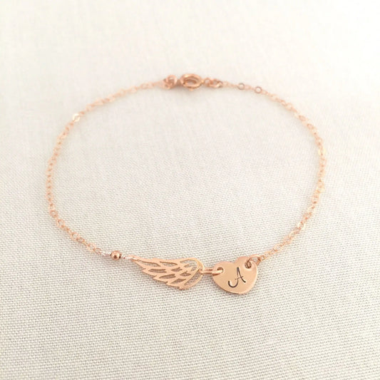 Angel Wing Initial Bracelet