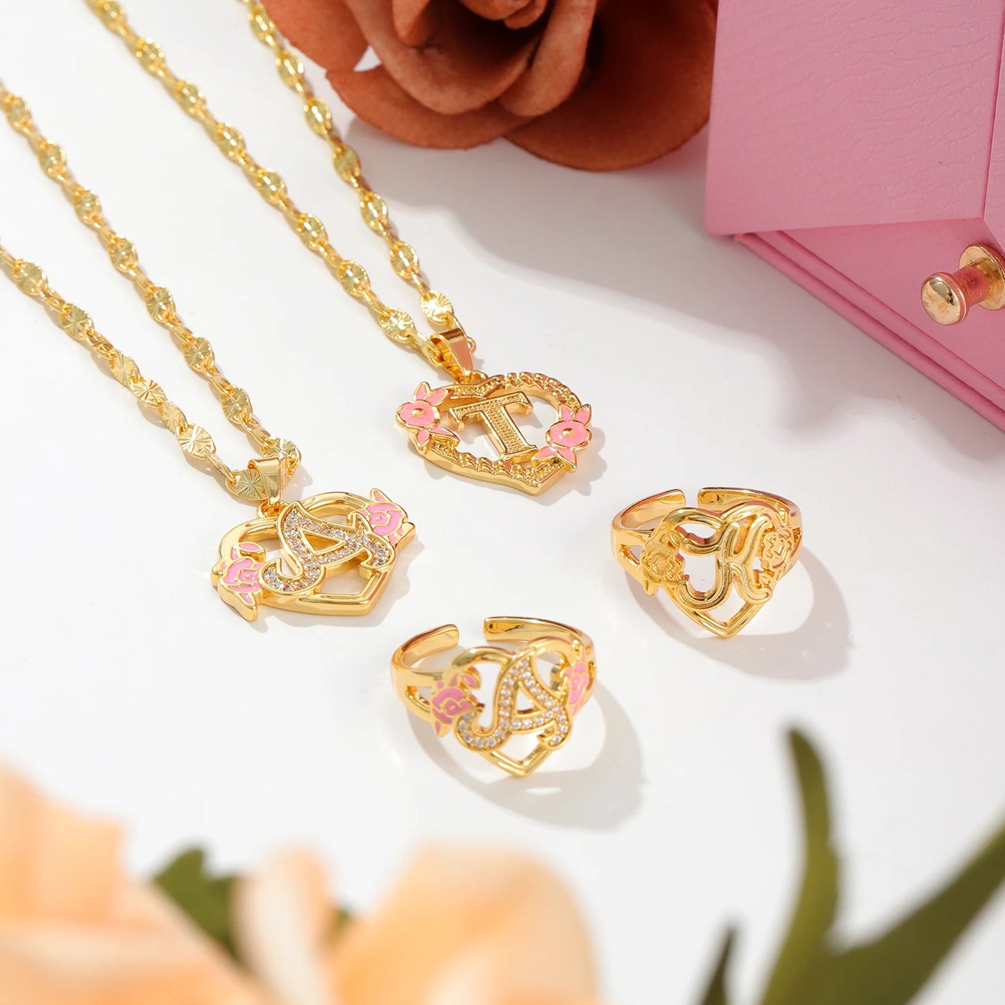 Customized Heart Chain & Heart Ring Adjustable with Rose Box
