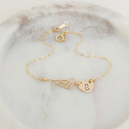 Angel Wing Initial Bracelet