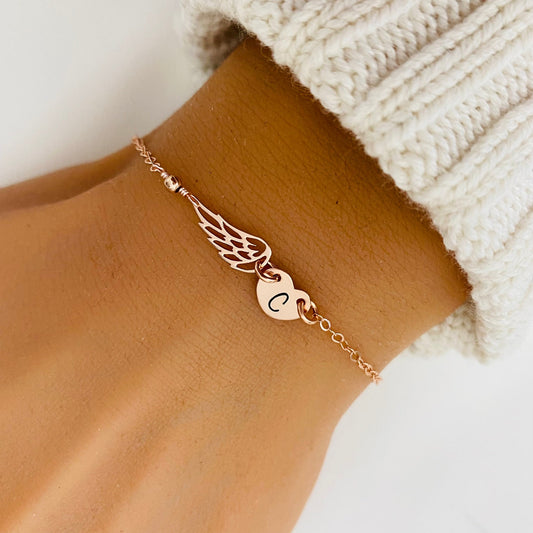 Angel Wing Initial Bracelet