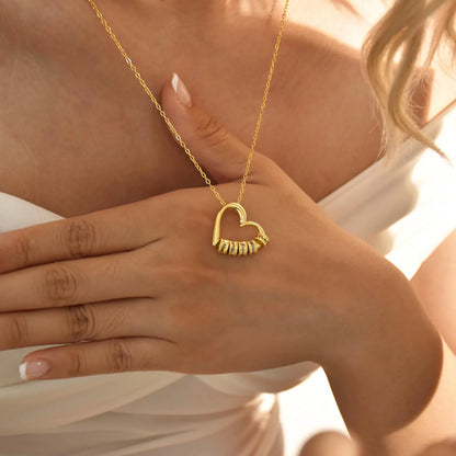 Mom Heart Necklace with Engraved Kids Names